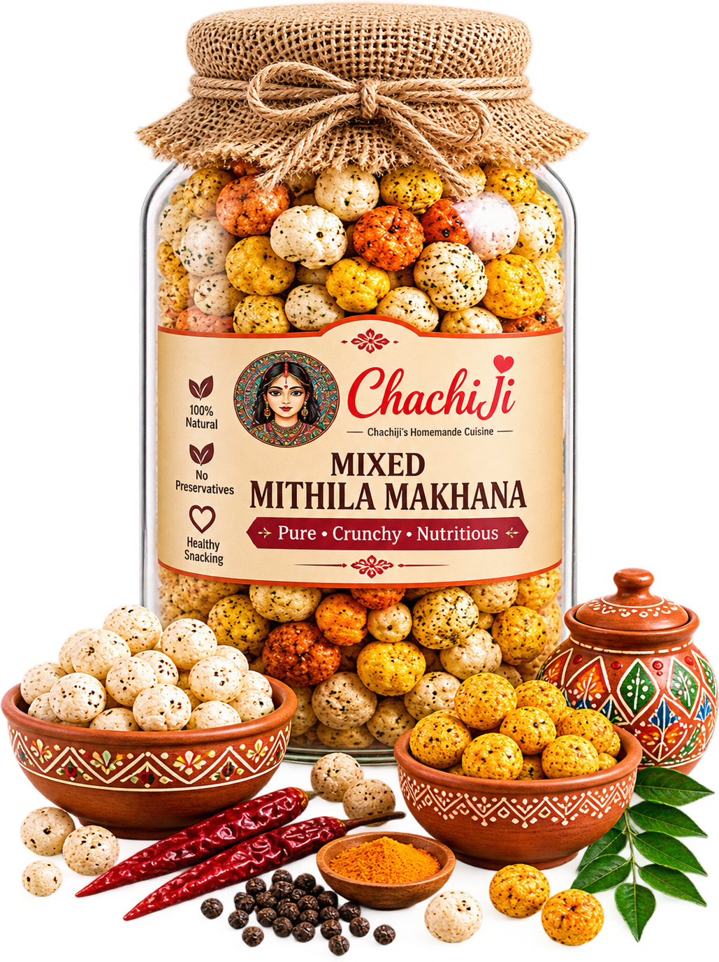 Chachiji's Mixed Mithila Makhana Craft Pouch and Roasted Bowl