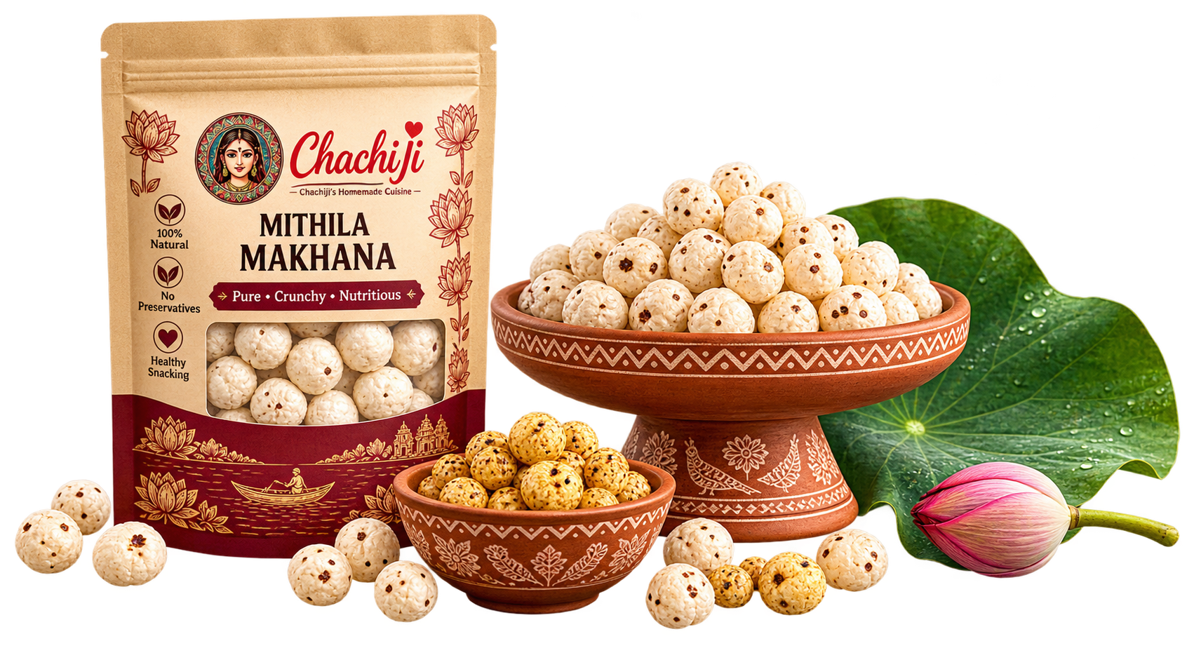 Chachiji Mithila Makhana craft pouch and painted Madhubani bowl