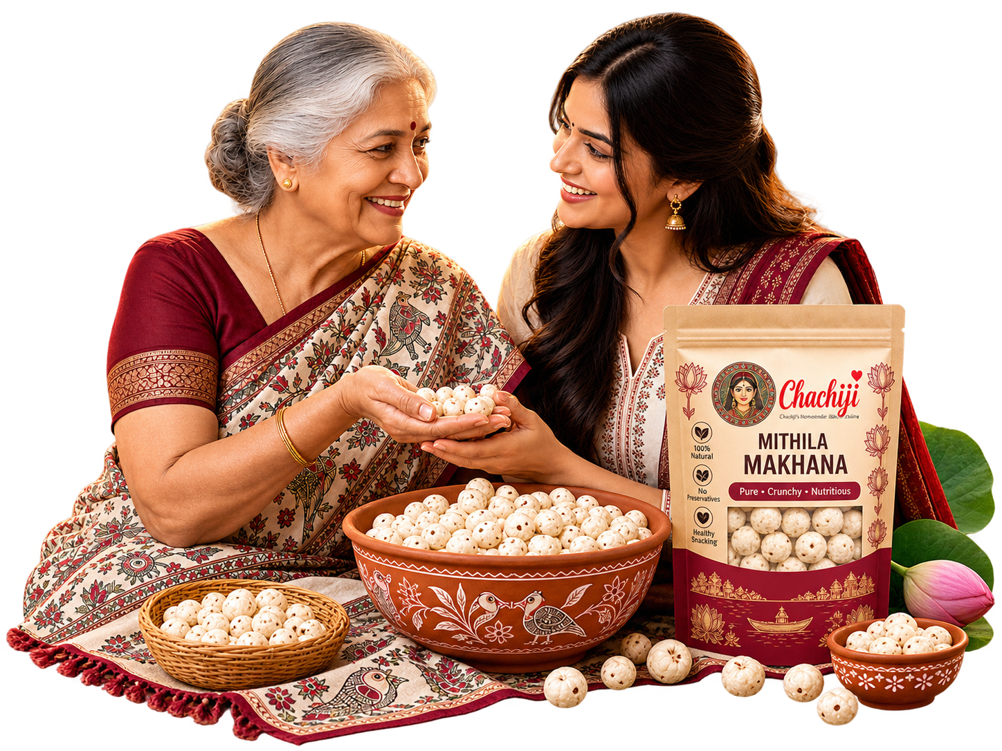 Traditional family moments enjoying Mithila Makhana